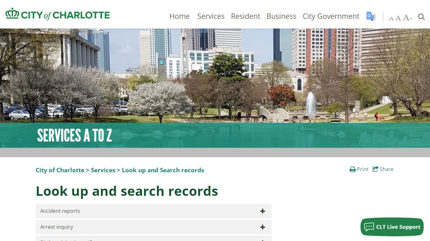 Services > Look up and Search records - City of Charlotte Government